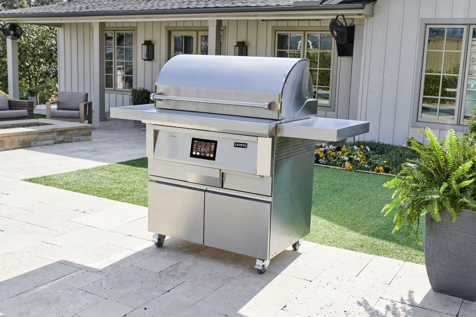 Coyote 36 Inch Freestanding Pellet Grill with 1056 sq. inches Grilling Surface Size, Warming Rack, Side Table, in Stainless Steel - C1P36-FS - Image 4