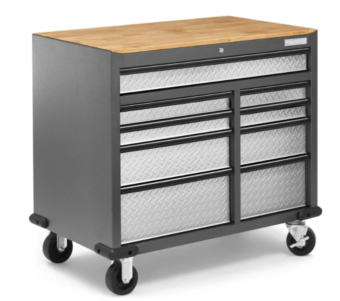 Gladiator 41-Inch 9-Drawer Mobile Tool Workbench with Solid Wood Top - Image 2