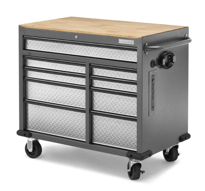 Gladiator 41-Inch 9-Drawer Mobile Tool Workbench with Solid Wood Top - Image 3