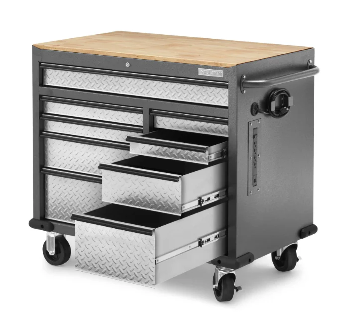 Gladiator 41-Inch 9-Drawer Mobile Tool Workbench with Solid Wood Top - Image 5