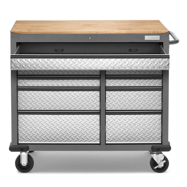 Gladiator 41-Inch 9-Drawer Mobile Tool Workbench with Solid Wood Top - Image 6
