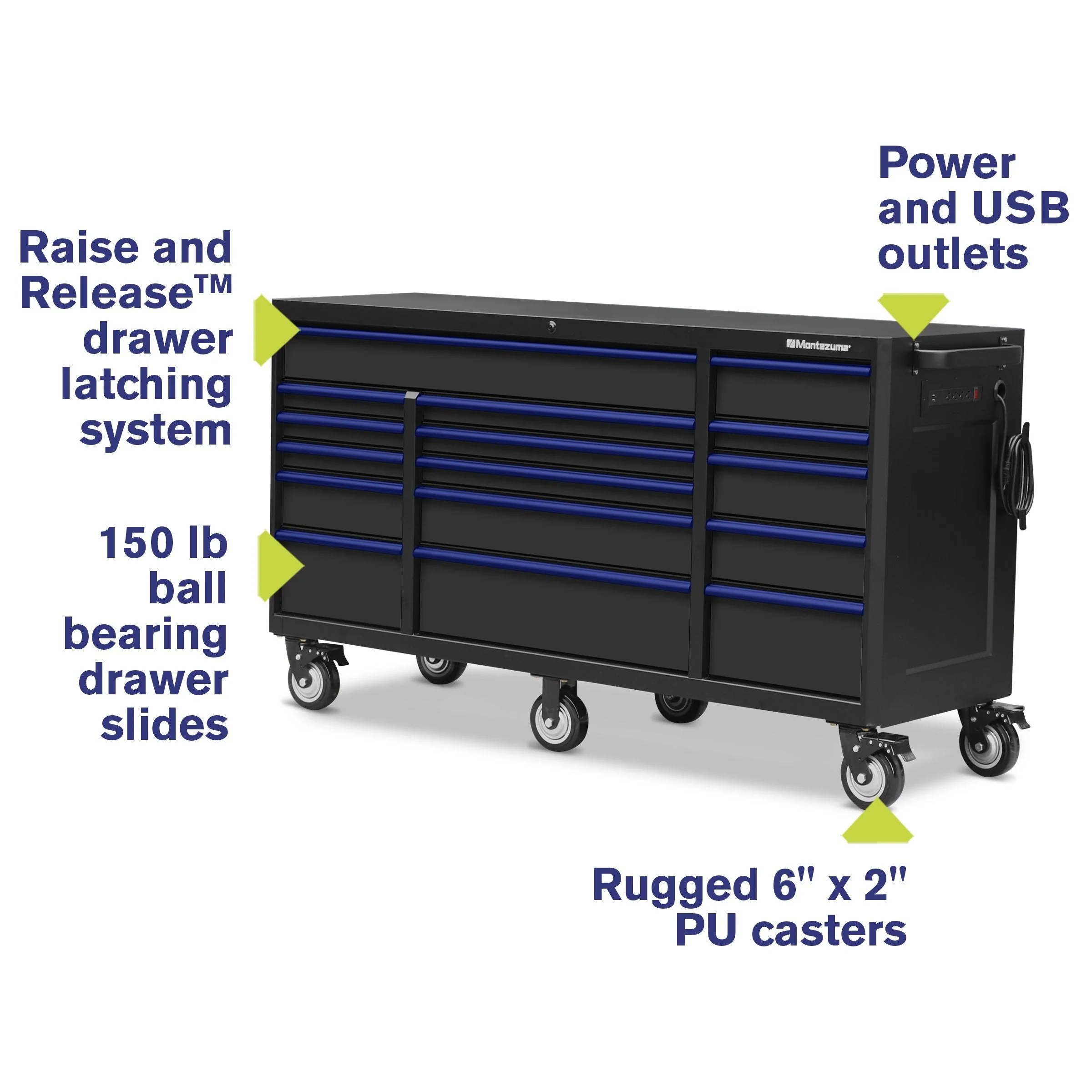 Montezuma 72 x 24 in. 16-Drawer Tool Cabinet - Image 14
