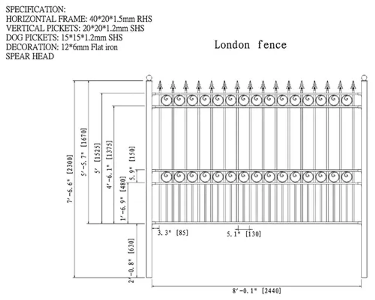 Aleko 4-Panel Steel Fence Kit – LONDON Style – 8x5 ft. Each - 4FENCELON-AP - Image 4
