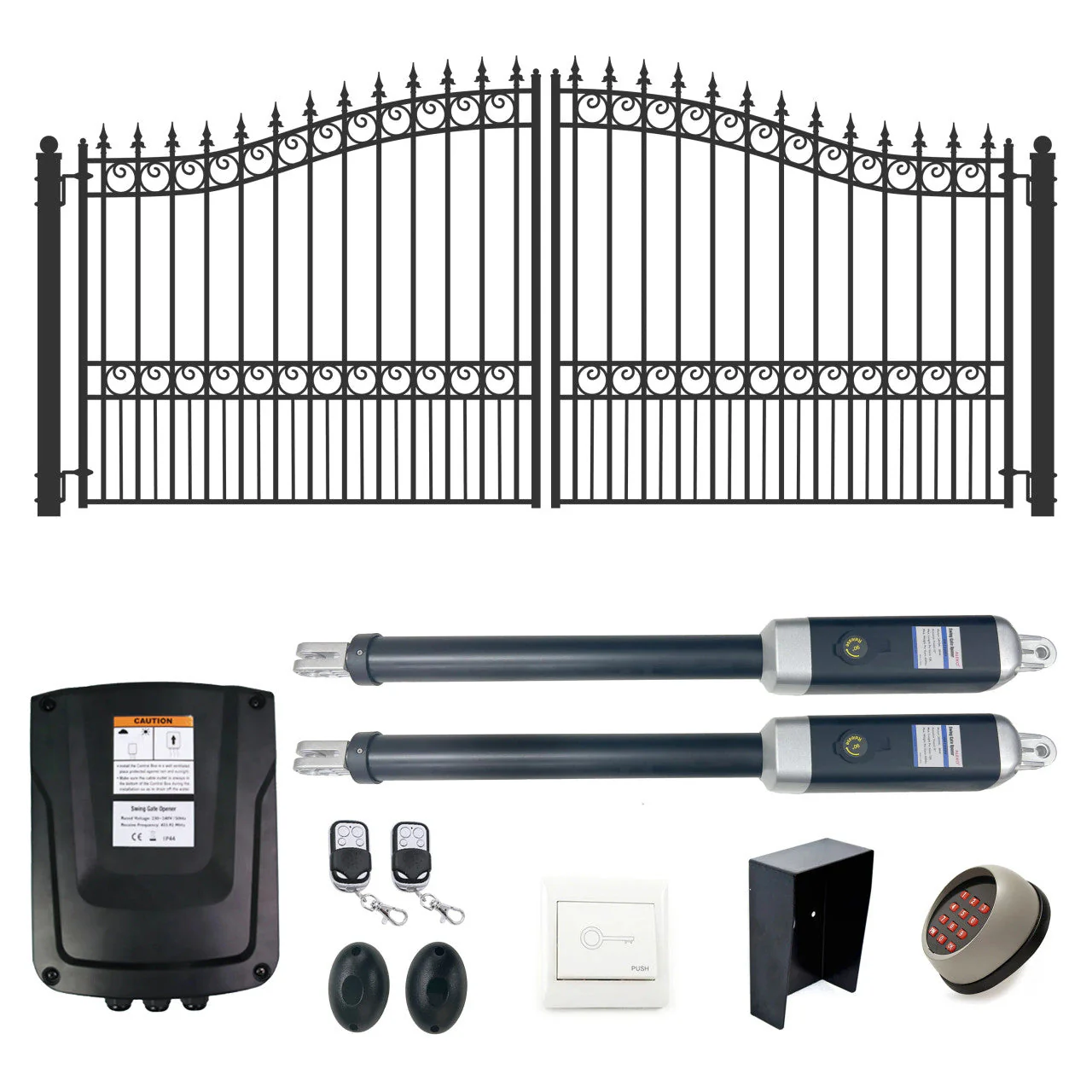 Aleko Automated Steel Dual Swing Driveway Gate and Gate Opener Complete Kit – LONDON Style – 16 x 6 Feet - 16DLON1700ACC-AP