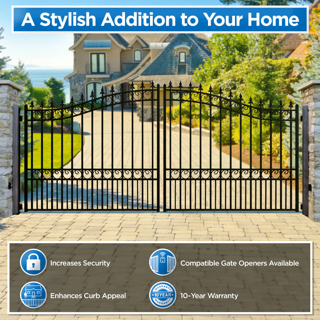 Aleko Automated Steel Dual Swing Driveway Gate and Gate Opener Complete Kit – LONDON Style – 16 x 6 Feet - 16DLON1700ACC-AP - Image 2