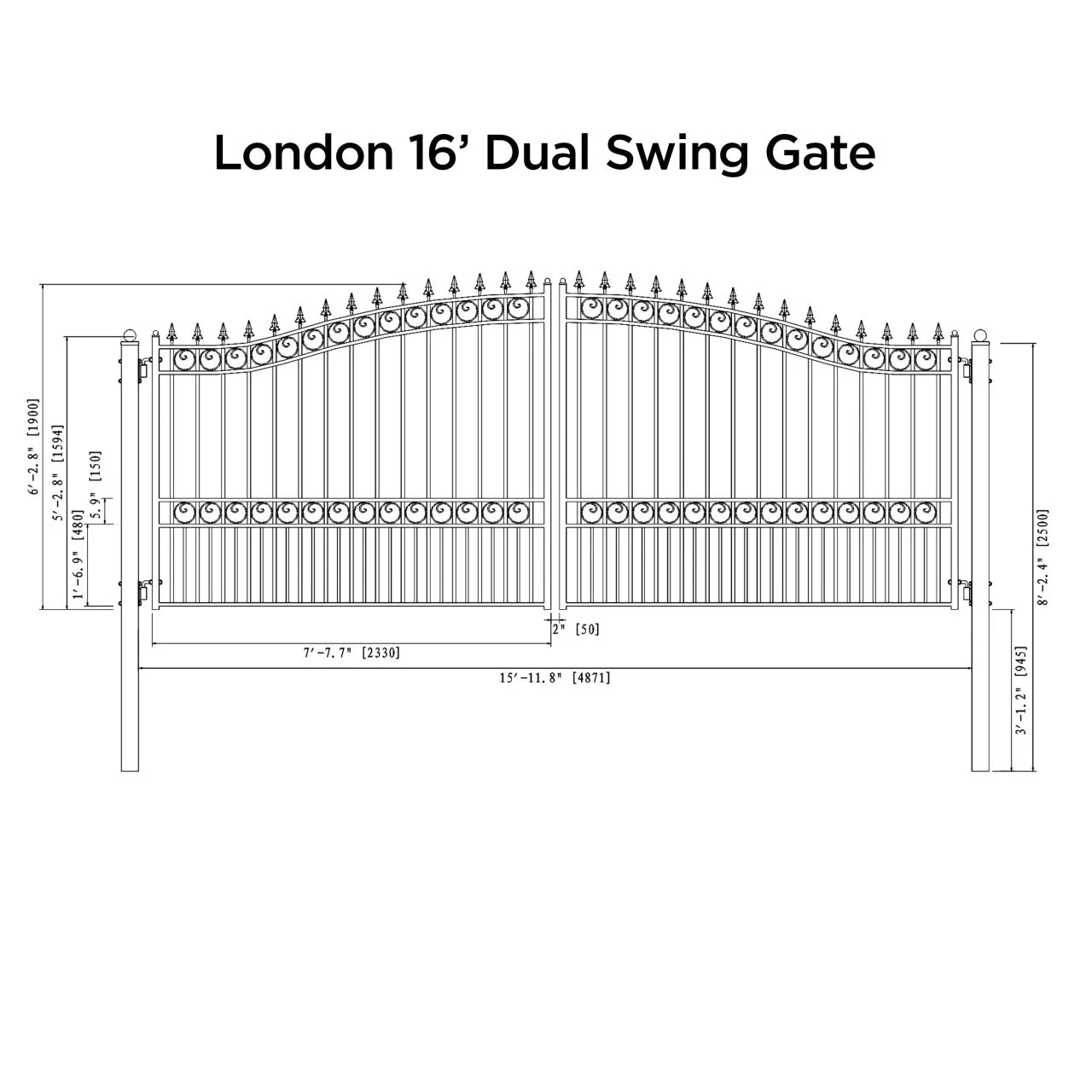 Aleko Automated Steel Dual Swing Driveway Gate and Gate Opener Complete Kit – LONDON Style – 16 x 6 Feet - 16DLON1700ACC-AP - Image 4