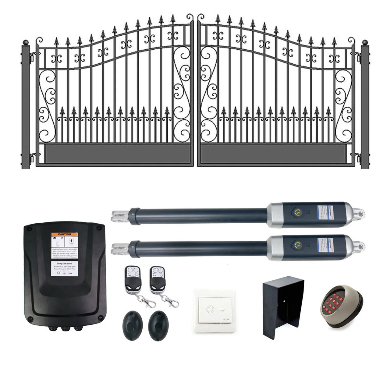 Aleko Automated Steel Dual Swing Driveway Gate and Gate Opener Complete Kit – Venice Style – 18 x 6 Feet - 18DVEN1700ACC-AP