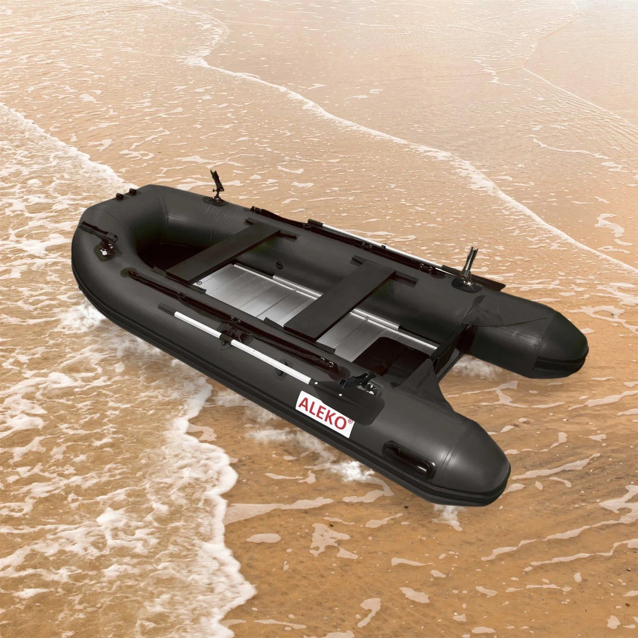 Aleko Boats PRO Fishing Inflatable Boat with Aluminum Floor - Front Board Holders - 12.5 ft - Black - Image 2