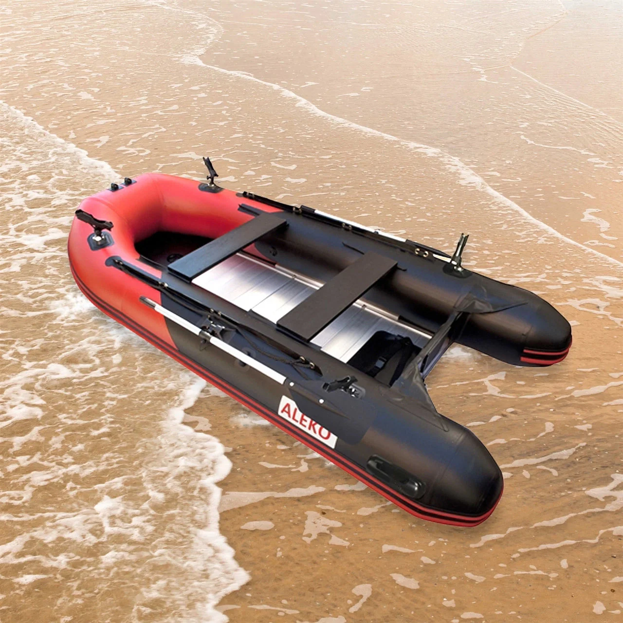 Aleko Boats PRO Fishing Inflatable Boat with Aluminum Floor - Front Board Holders - 12.5 ft - Red and Black - Image 2