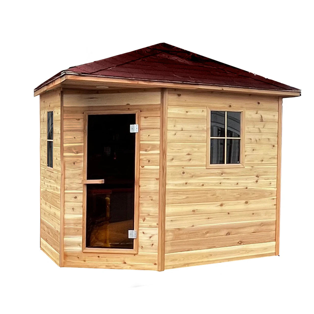 Aleko Inland Red Cedar Wet Dry Outdoor Sauna with Asphalt Roof - 8 kW ETL Certified Heater - 8 Person - Made in USA