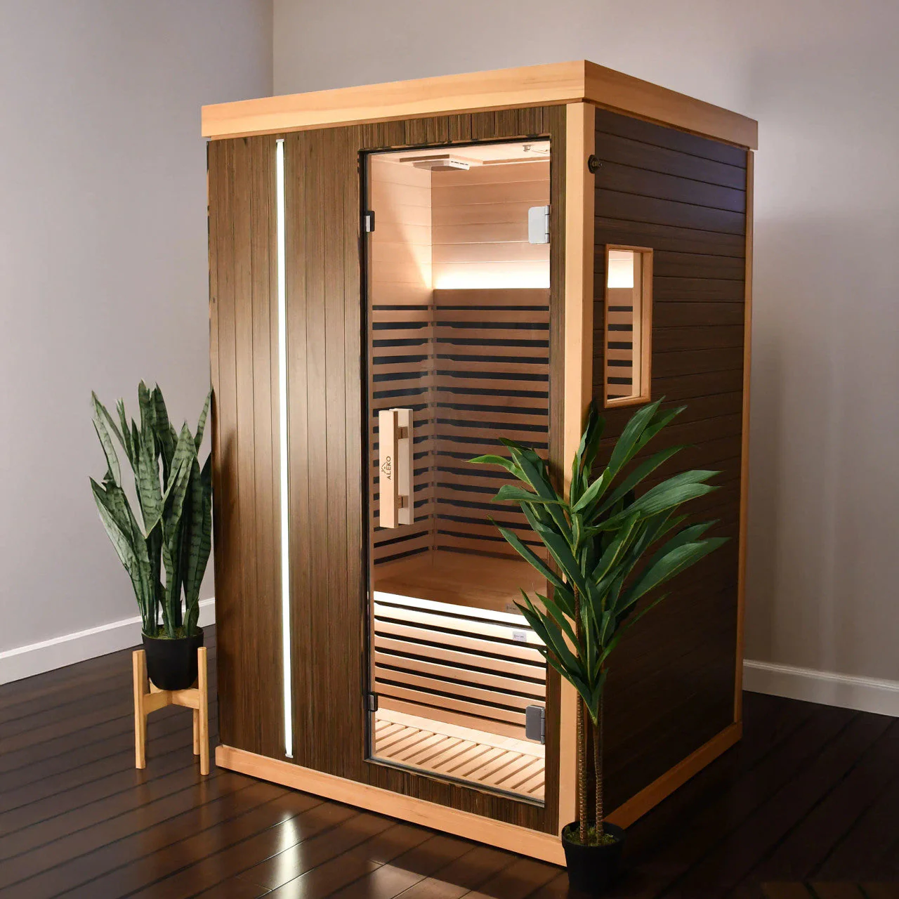 Aleko Canadian Hemlock Infrared Sauna – Walnut Finish - 1-2 Person - SIRED2BLK-AP - Image 3