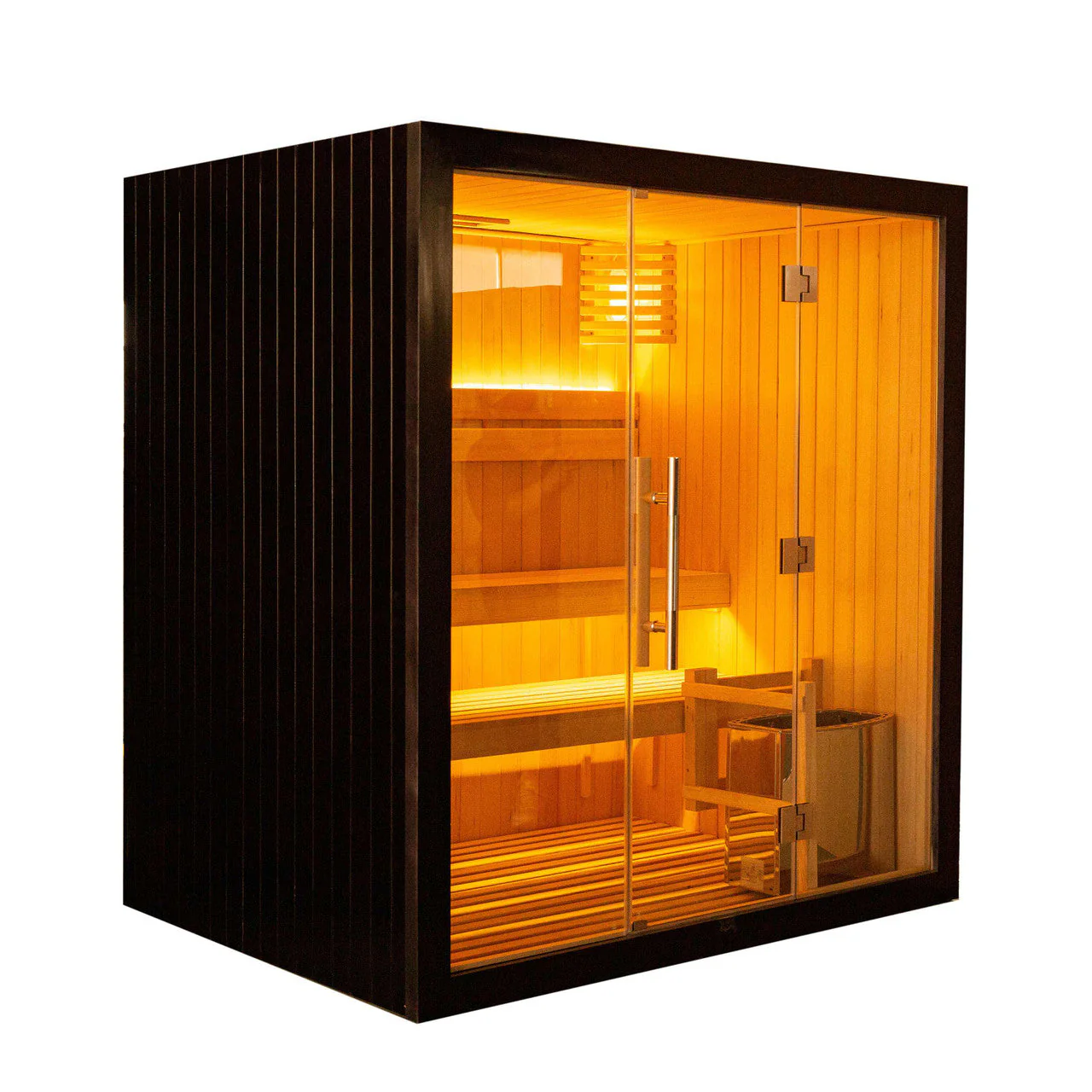 Aleko Canadian Hemlock Traditional Indoor Sauna – 4.5 kW UL Certified Electric Harvia Heater – Black Finish - 4 Person - Image 3