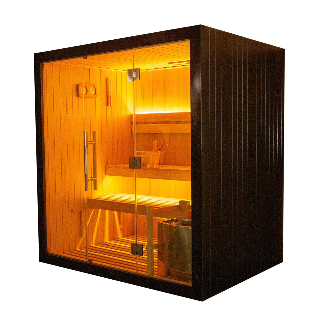 Aleko Canadian Hemlock Traditional Indoor Sauna – 4.5 kW UL Certified Electric Harvia Heater – Black Finish - 4 Person - Image 4