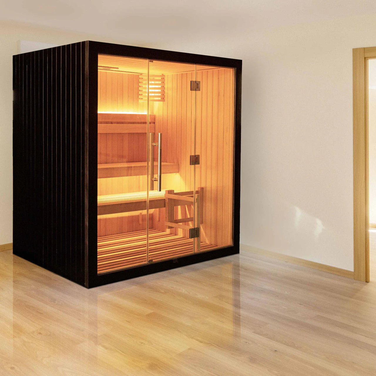 Aleko Canadian Hemlock Traditional Indoor Sauna – 4.5 kW UL Certified Electric Harvia Heater – Black Finish - 4 Person - Image 5