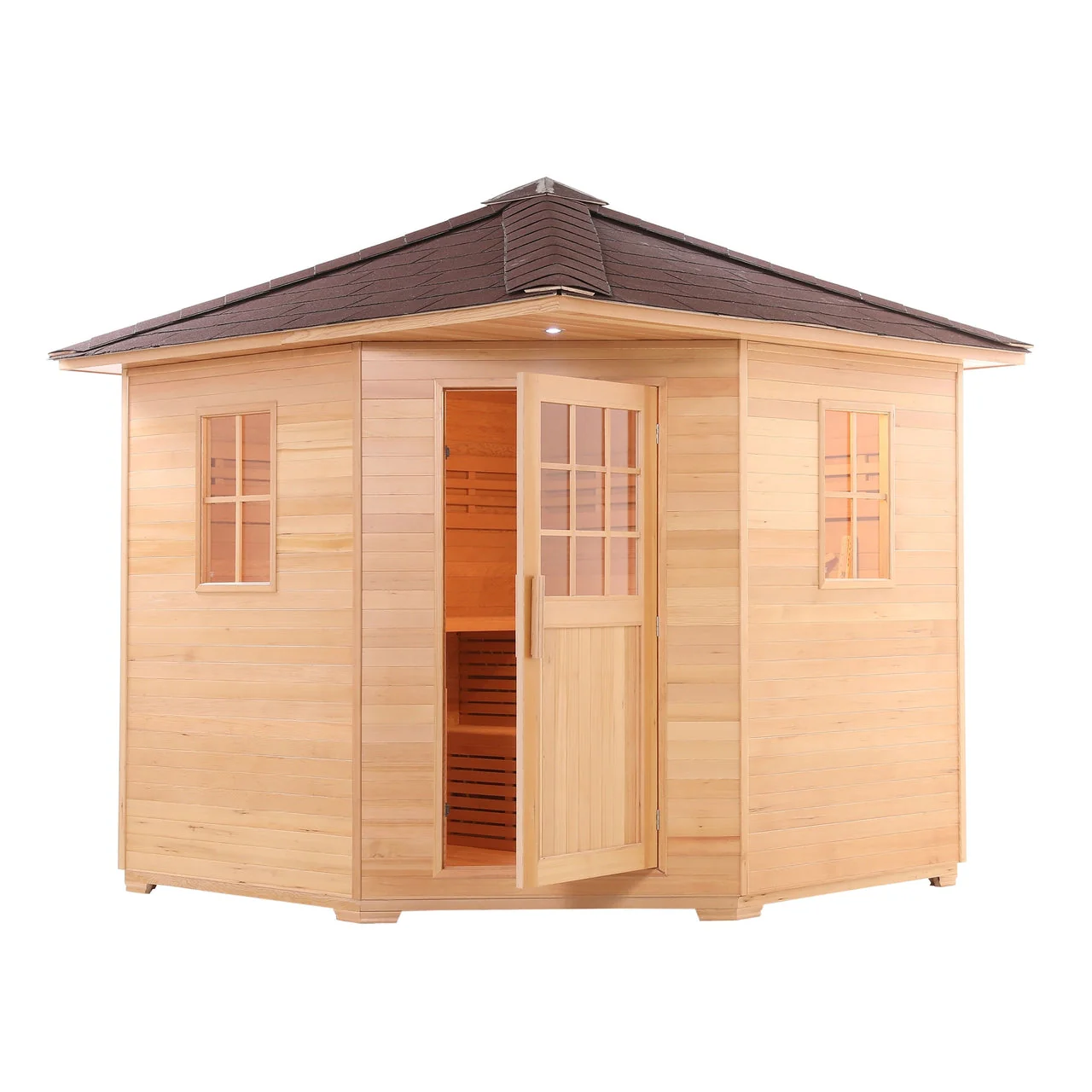 Aleko Canadian Hemlock Wet Dry Outdoor Sauna with Asphalt Roof - 6 kW ETL Certified Heater - 5 Person - Image 3
