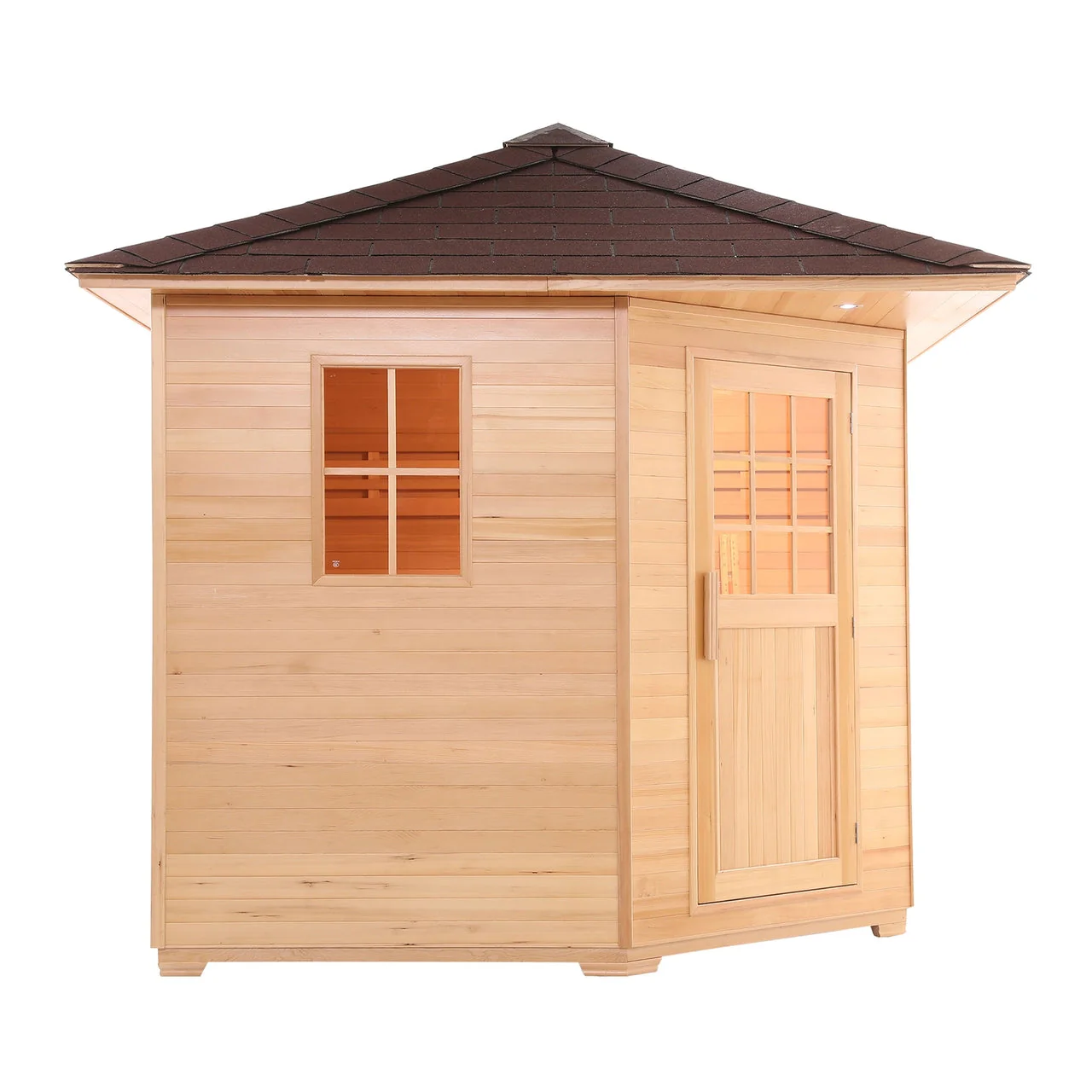 Aleko Canadian Hemlock Wet Dry Outdoor Sauna with Asphalt Roof - 9 kW ETL Certified Heater - 8 Person - Image 2