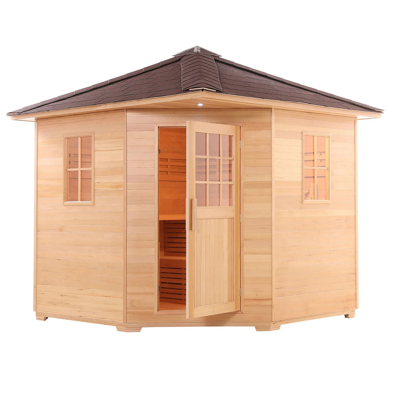 Aleko Canadian Hemlock Wet Dry Outdoor Sauna with Asphalt Roof - 9 kW ETL Certified Heater - 8 Person - Image 4