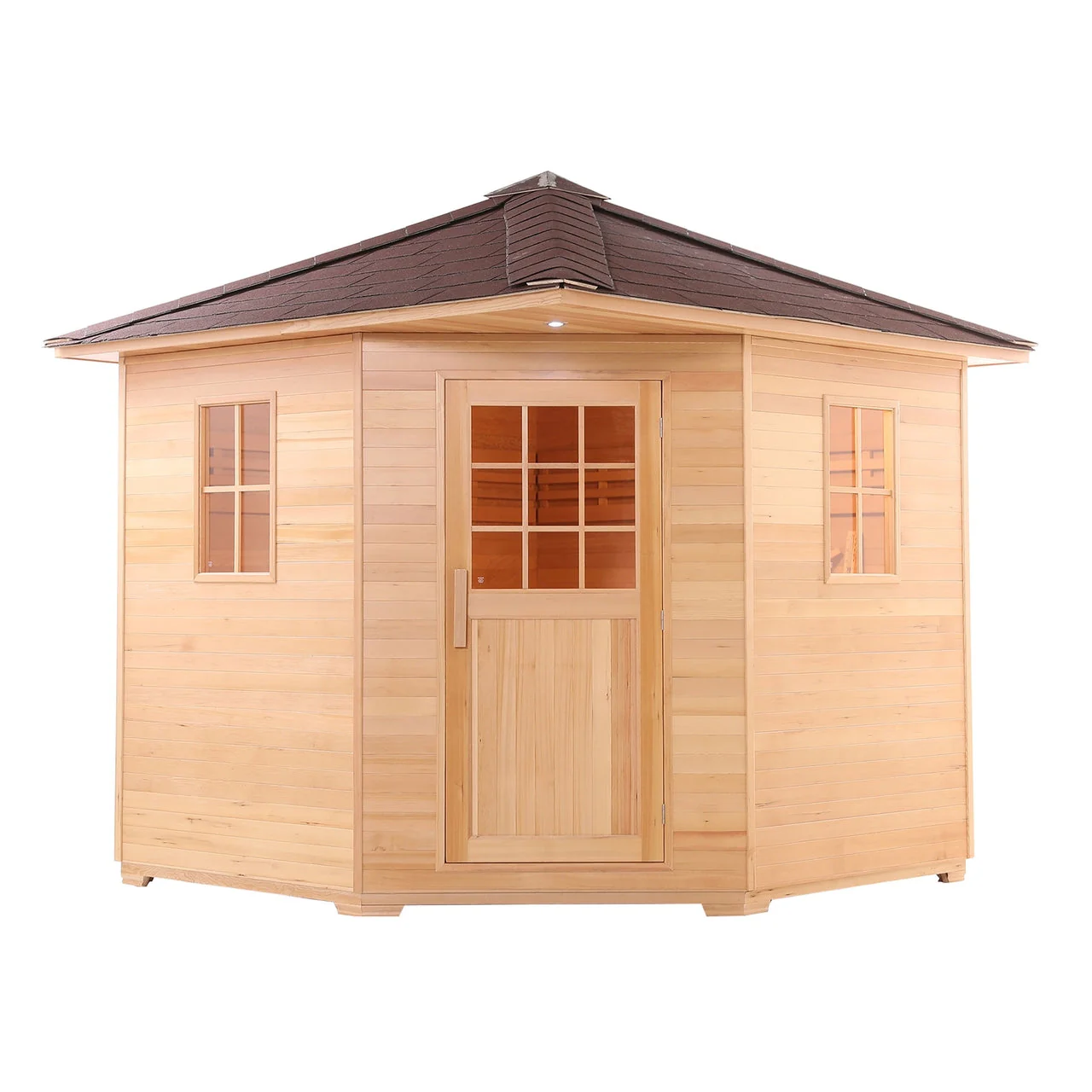 Aleko Canadian Hemlock Wet Dry Outdoor Sauna with Asphalt Roof - 9 kW ETL Certified Heater - 8 Person - Image 5