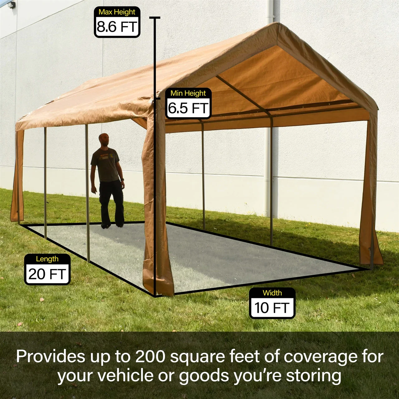 Aleko Carports Heavy Duty Outdoor Canopy Carport Tent - 10 X 20 FT - White - Image 5