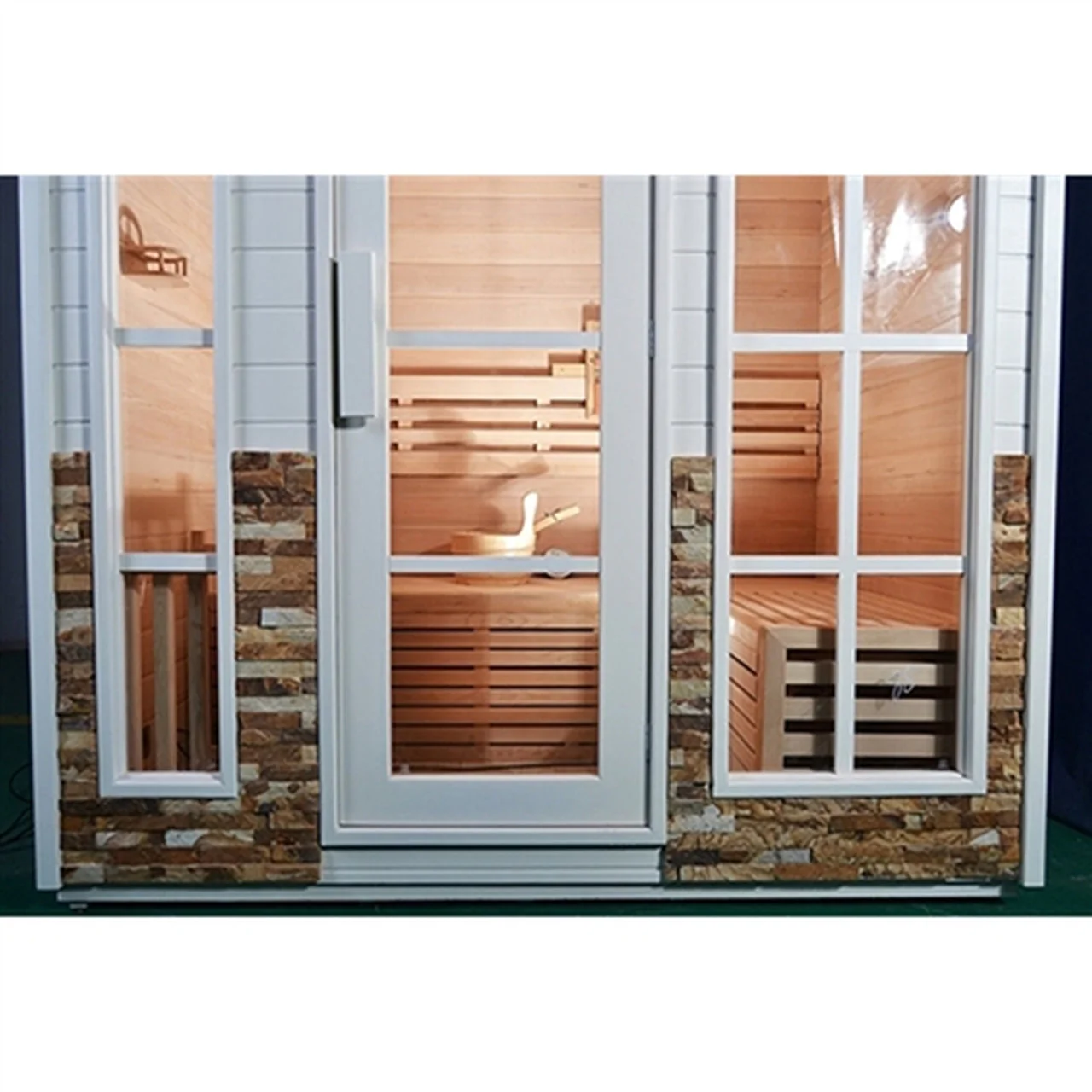 Aleko CED6PORI Outdoor Canadian Red Cedar Wet Dry Sauna - 6 Person - 6 kW ETL Electrical Heater - Stone Finish - Image 5