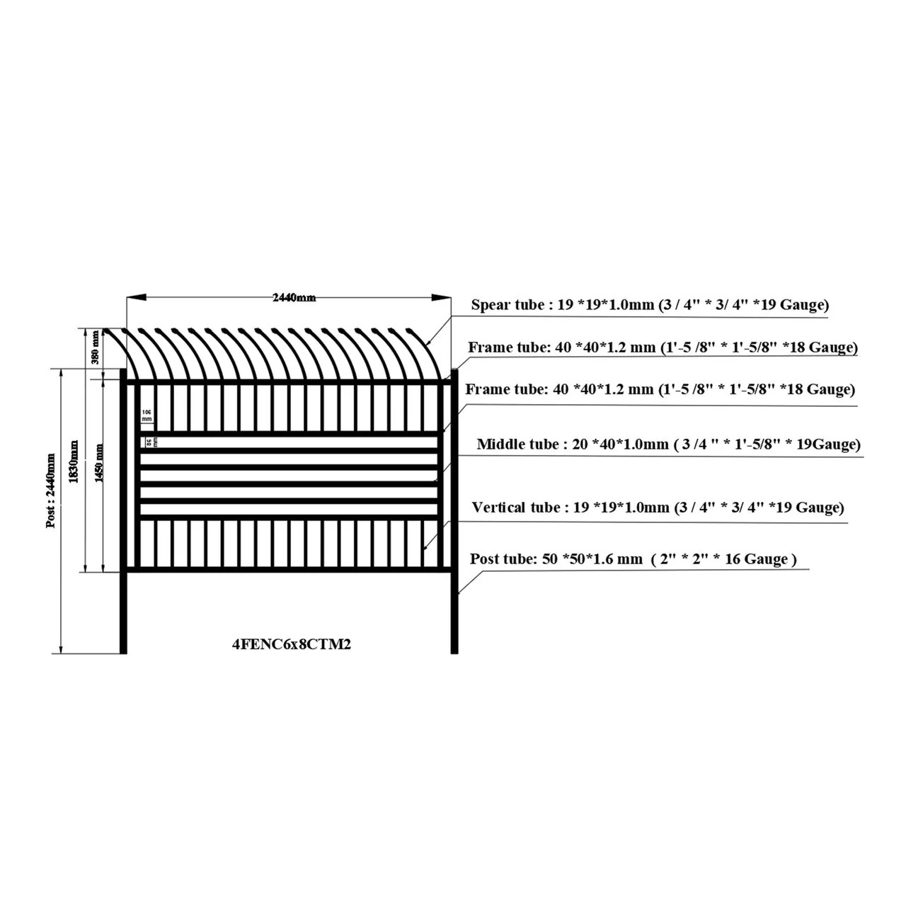 Aleko Commercial Grade 8-Panel Steel Fence Kit – Berlin – 8x6 ft. Each - SET2X4FENCE6x8CTM2-AP - Image 4