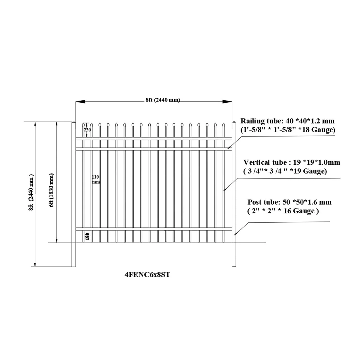 Aleko Commercial Grade 8-Panel Steel Fence Kit – Brussels – 8x6 ft. Each - SET2X4Fence6x8ST-AP - Image 3