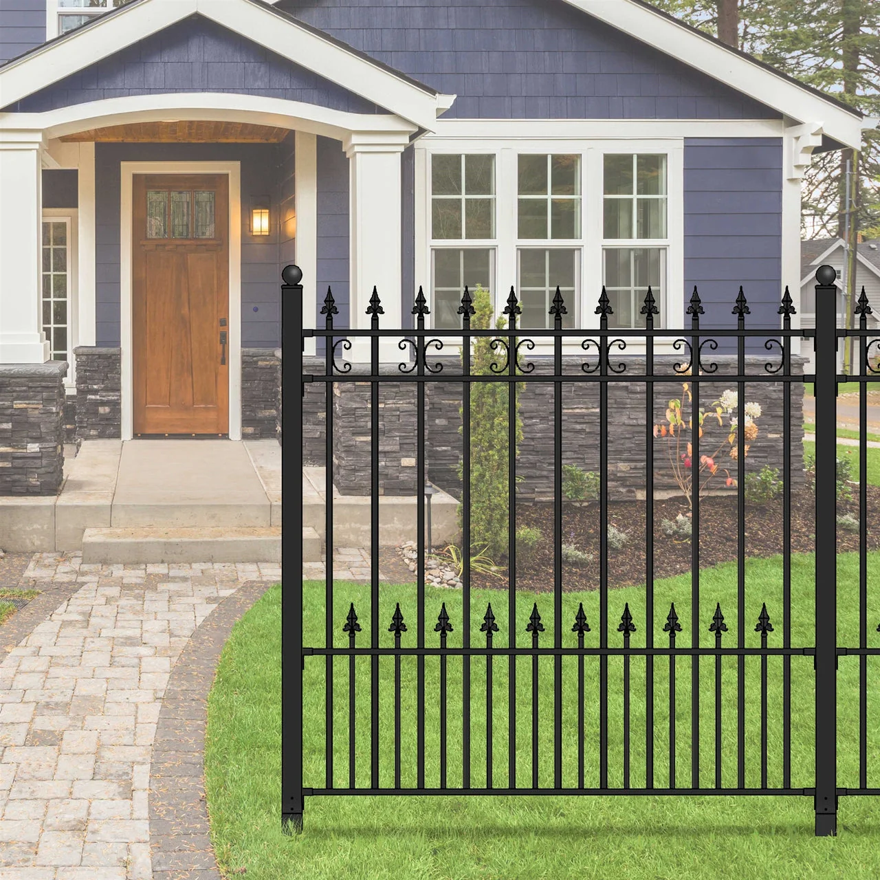 Aleko DIY Wrought Iron Ornamental Fence - Venice Style - 5.5 x 5 Foot - Image 3