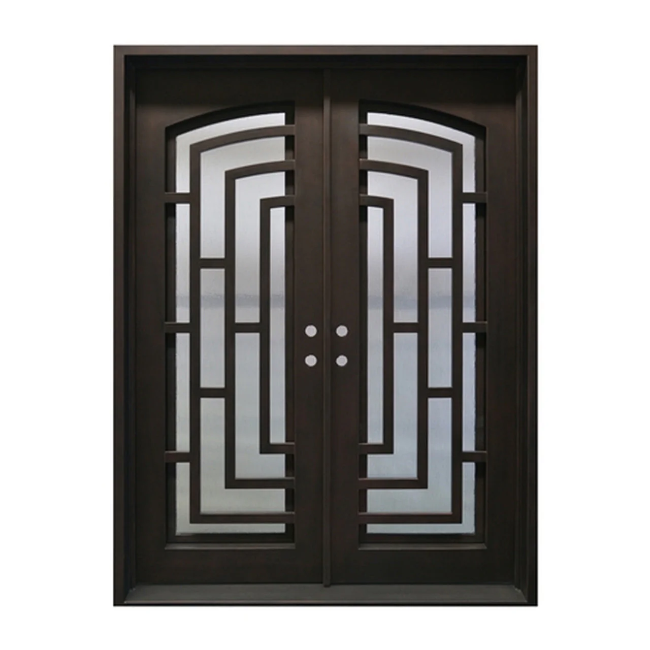 Aleko Doors Iron Square Top Modern Dual Door with Frame and Threshold - 96 x 72 x 6 Inches - Matte Black - Image 3