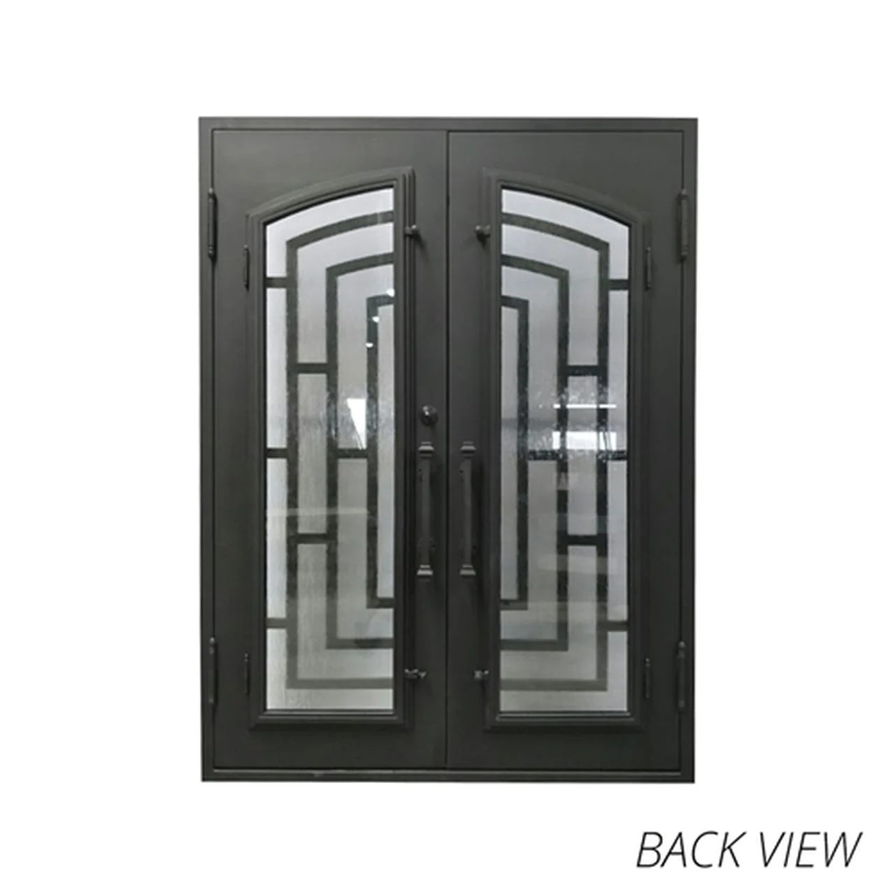 Aleko Doors Iron Square Top Modern Dual Door with Frame and Threshold - 96 x 72 x 6 Inches - Matte Black - Image 4