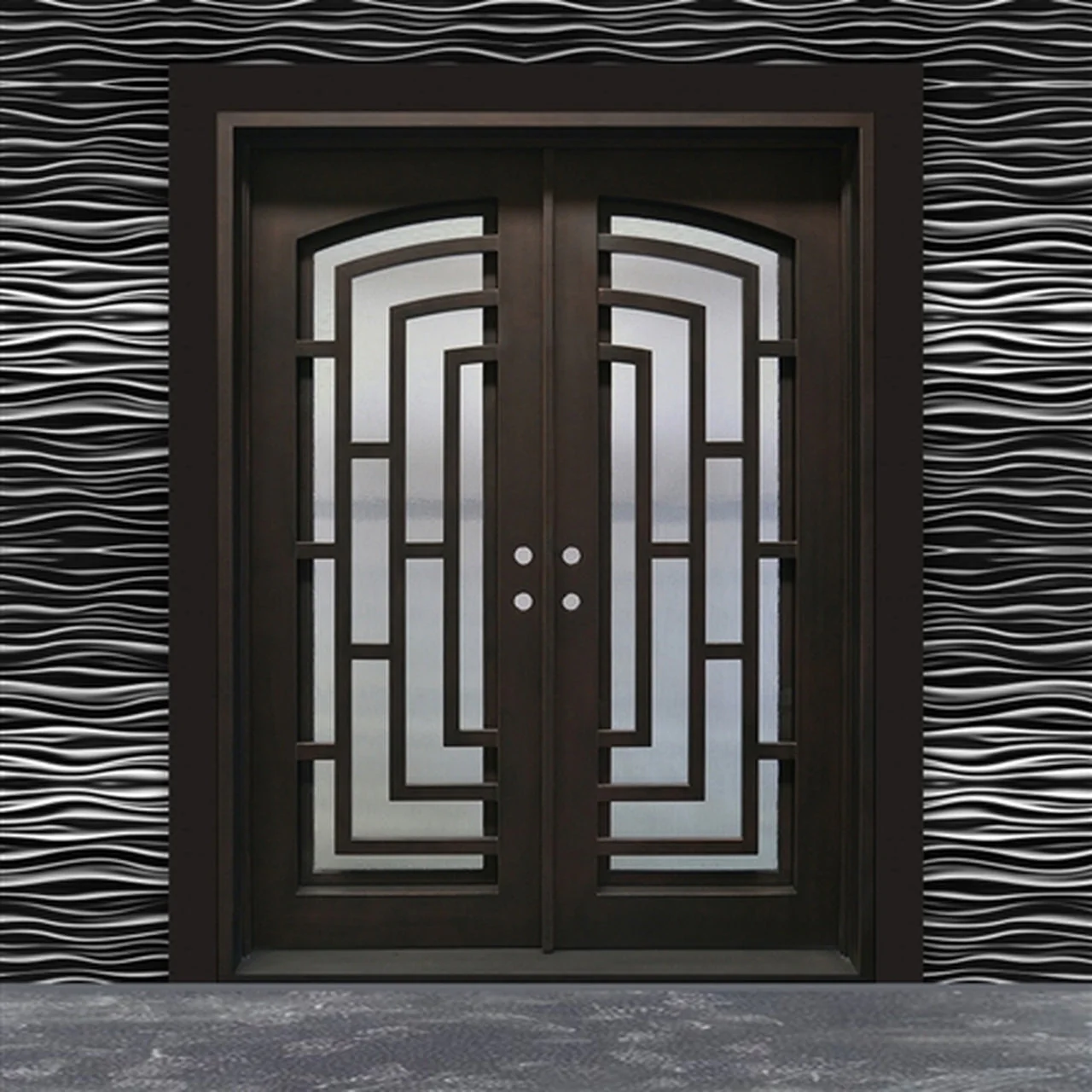 Aleko Doors Iron Square Top Modern Dual Door with Frame and Threshold - 96 x 72 x 6 Inches - Matte Black - Image 5