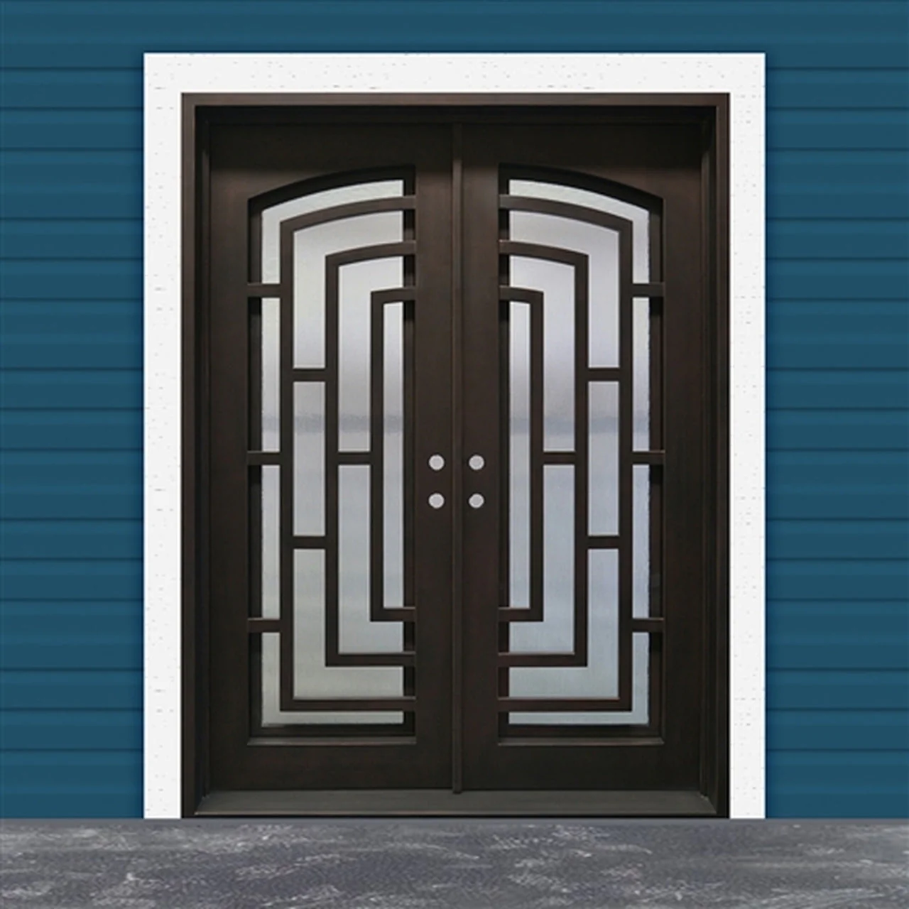 Aleko Doors Iron Square Top Modern Dual Door with Frame and Threshold - 96 x 72 x 6 Inches - Matte Black - Image 6