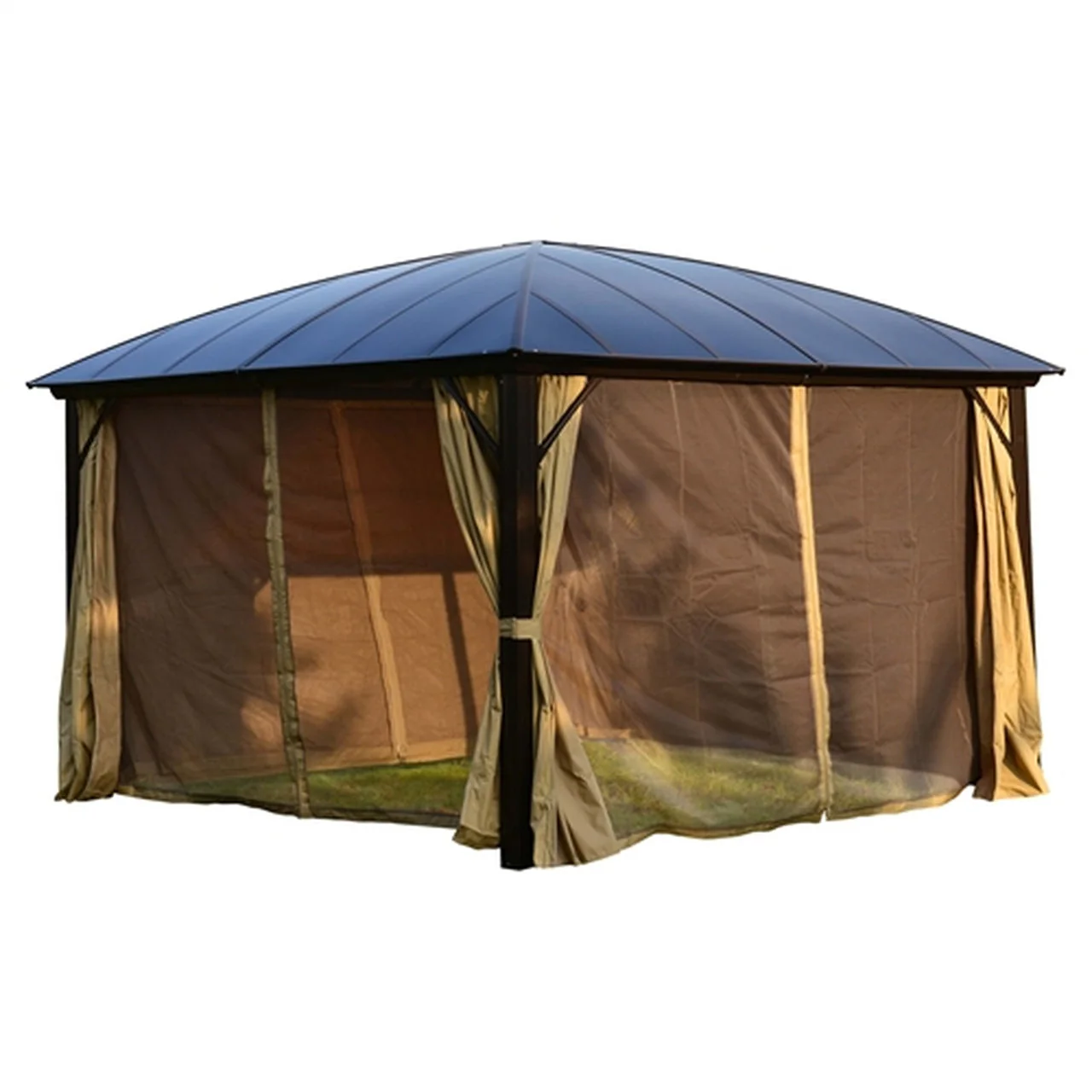 Aleko Gazebos Hardtop Gazebo with Removable Mesh Walls and Curtains - 12 x 12 Feet - Brown - Image 2