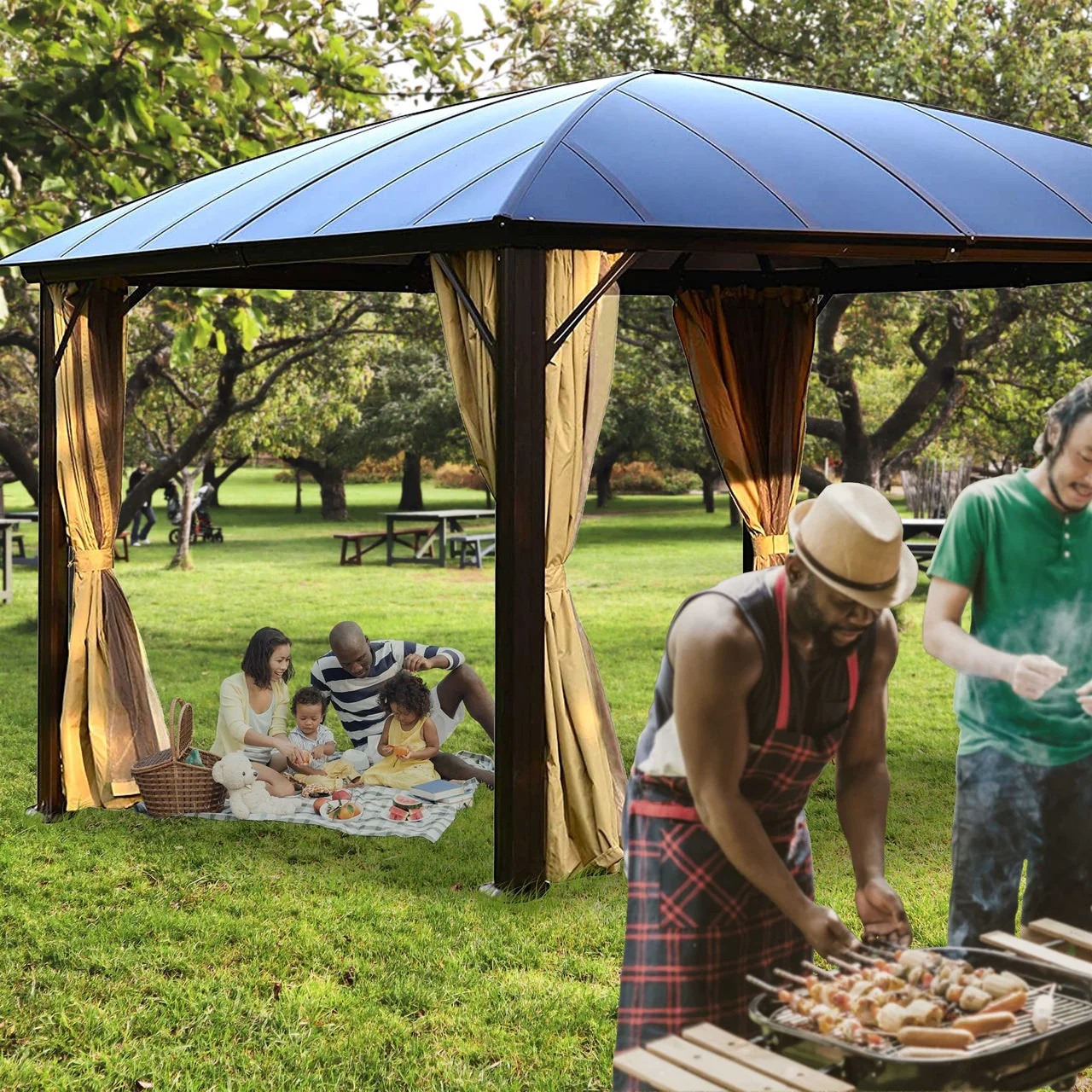 Aleko Gazebos Hardtop Gazebo with Removable Mesh Walls and Curtains - 12 x 12 Feet - Brown - Image 6