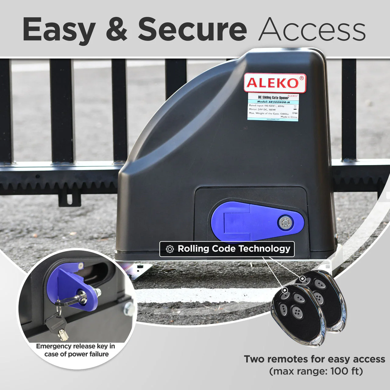 Aleko Gear-Driven Sliding Gate Opener – AR500 Solar Kit 30W - AR500FULL-AP - Image 6