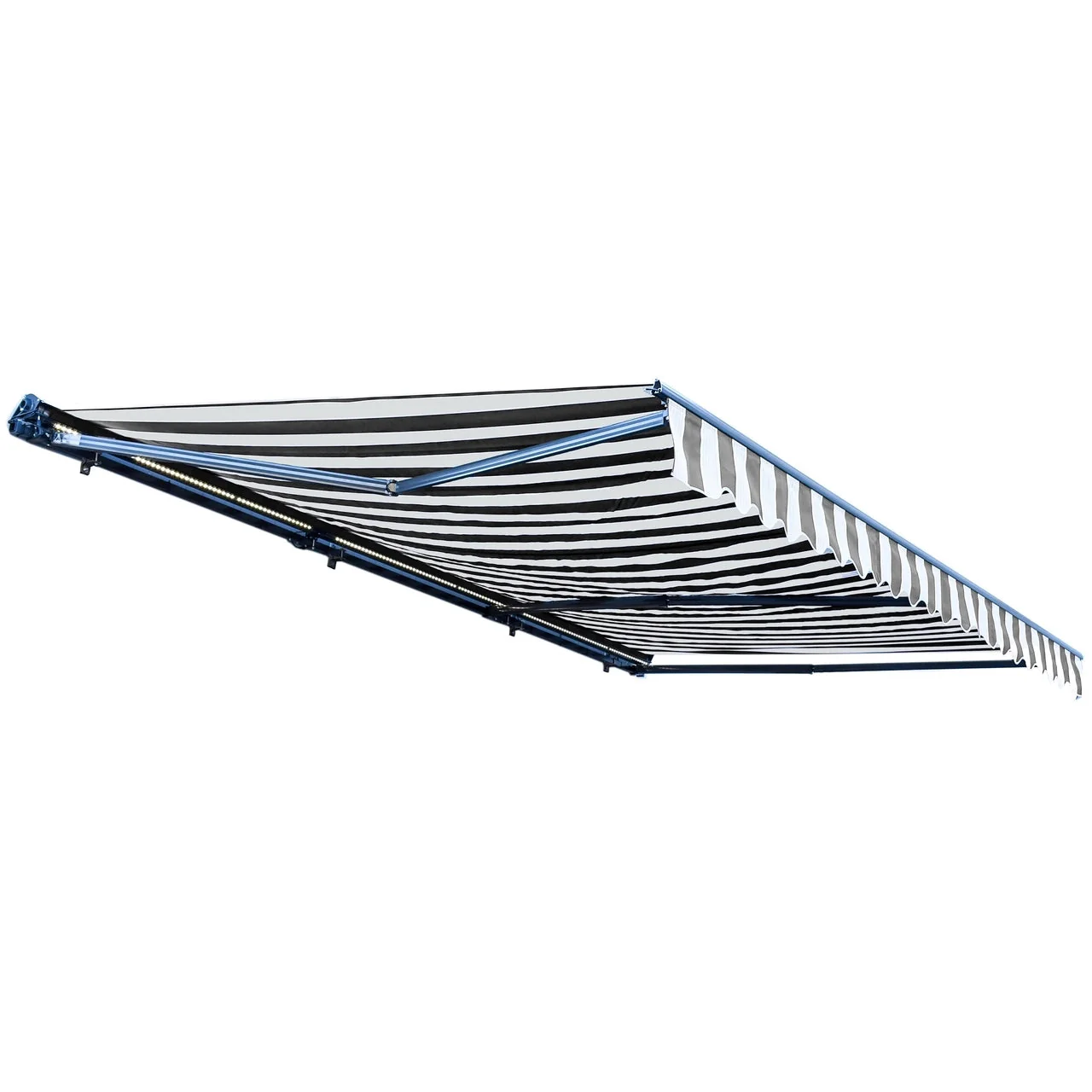 Aleko Half Cassette Motorized Retractable LED Luxury Patio Awning - 10 x 8 Feet - Gray and White Stripes - Image 3