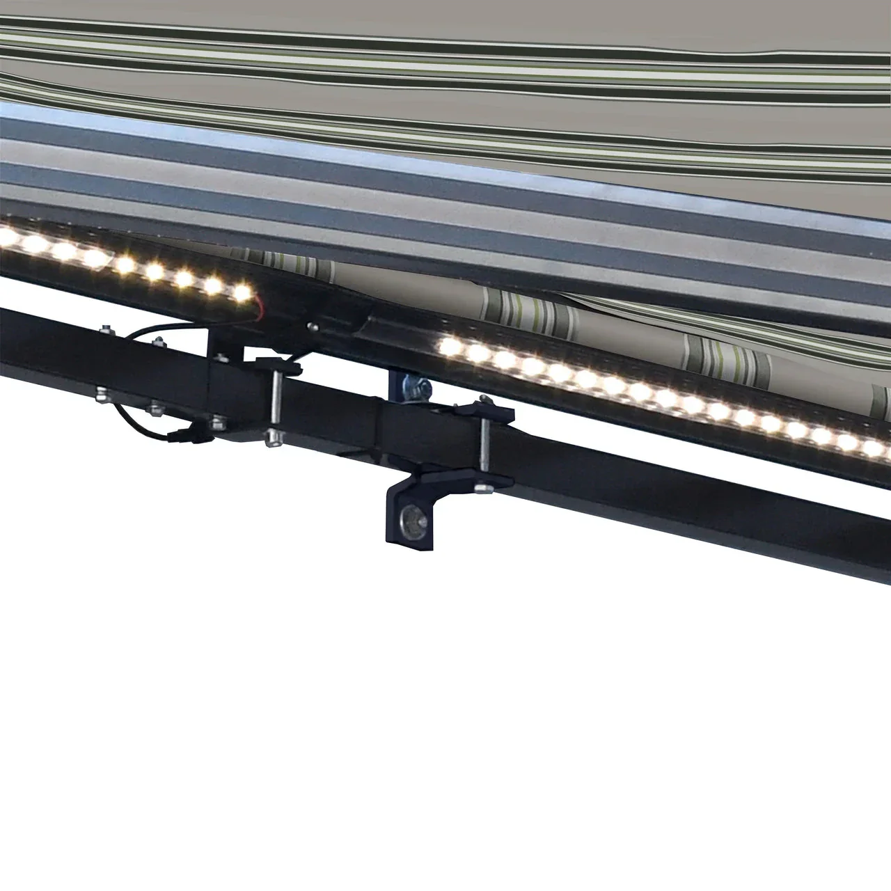 Aleko Half Cassette Motorized Retractable LED Luxury Patio Awning - 10 x 8 Feet - Multi-Striped Green - Image 5