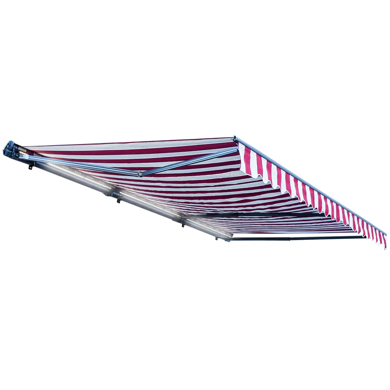 Aleko Half Cassette Motorized Retractable LED Luxury Patio Awning - 10 x 8 Feet - Multi-Striped Red - Image 6