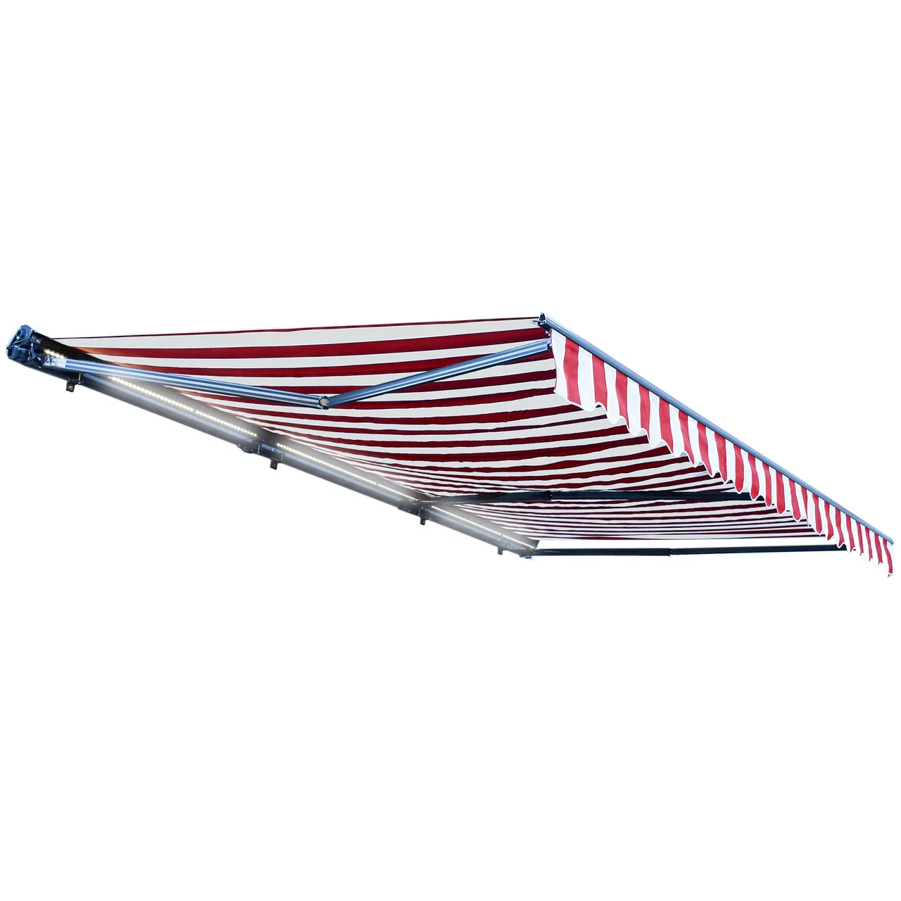 Aleko Half Cassette Motorized Retractable LED Luxury Patio Awning - 10 x 8 Feet - Red and White Stripes - Image 2