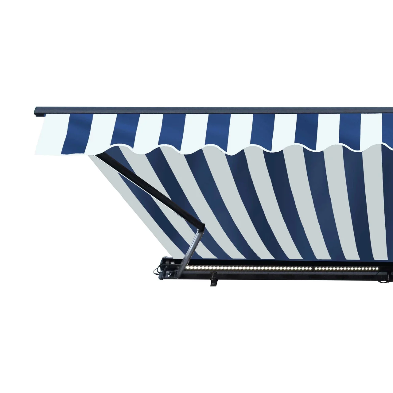 Aleko Half Cassette Motorized Retractable LED Luxury Patio Awning - 16 x 10 Feet - Blue and White Stripes - Image 3