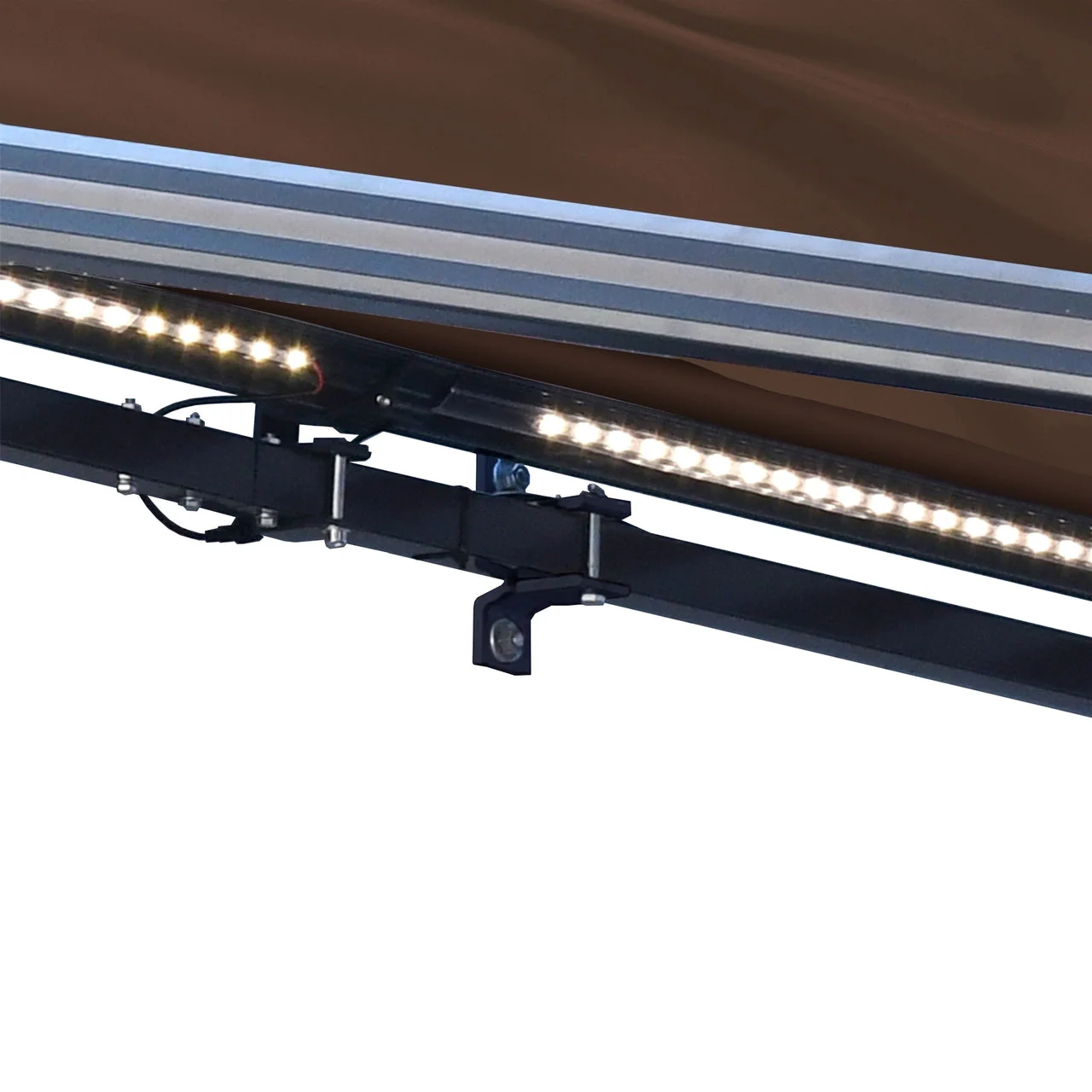 Aleko Half Cassette Motorized Retractable LED Luxury Patio Awning - 16 x 10 Feet - Brown - Image 5