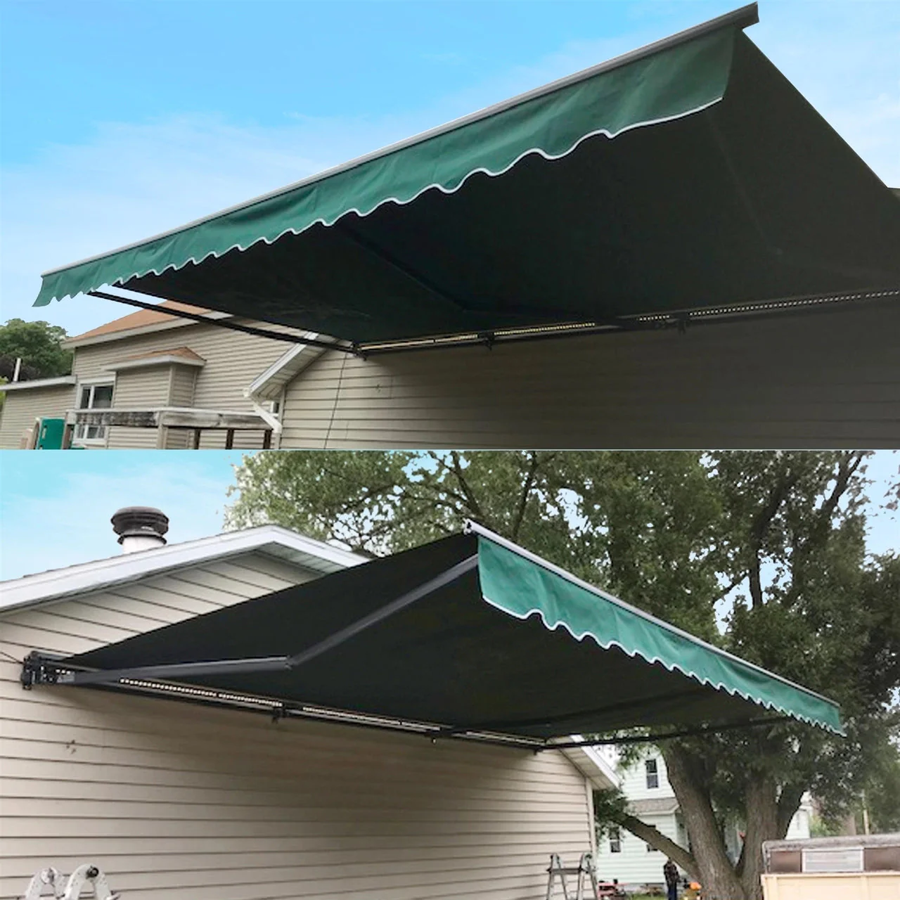 Aleko Half Cassette Motorized Retractable LED Luxury Patio Awning - 16 x 10 Feet - Green