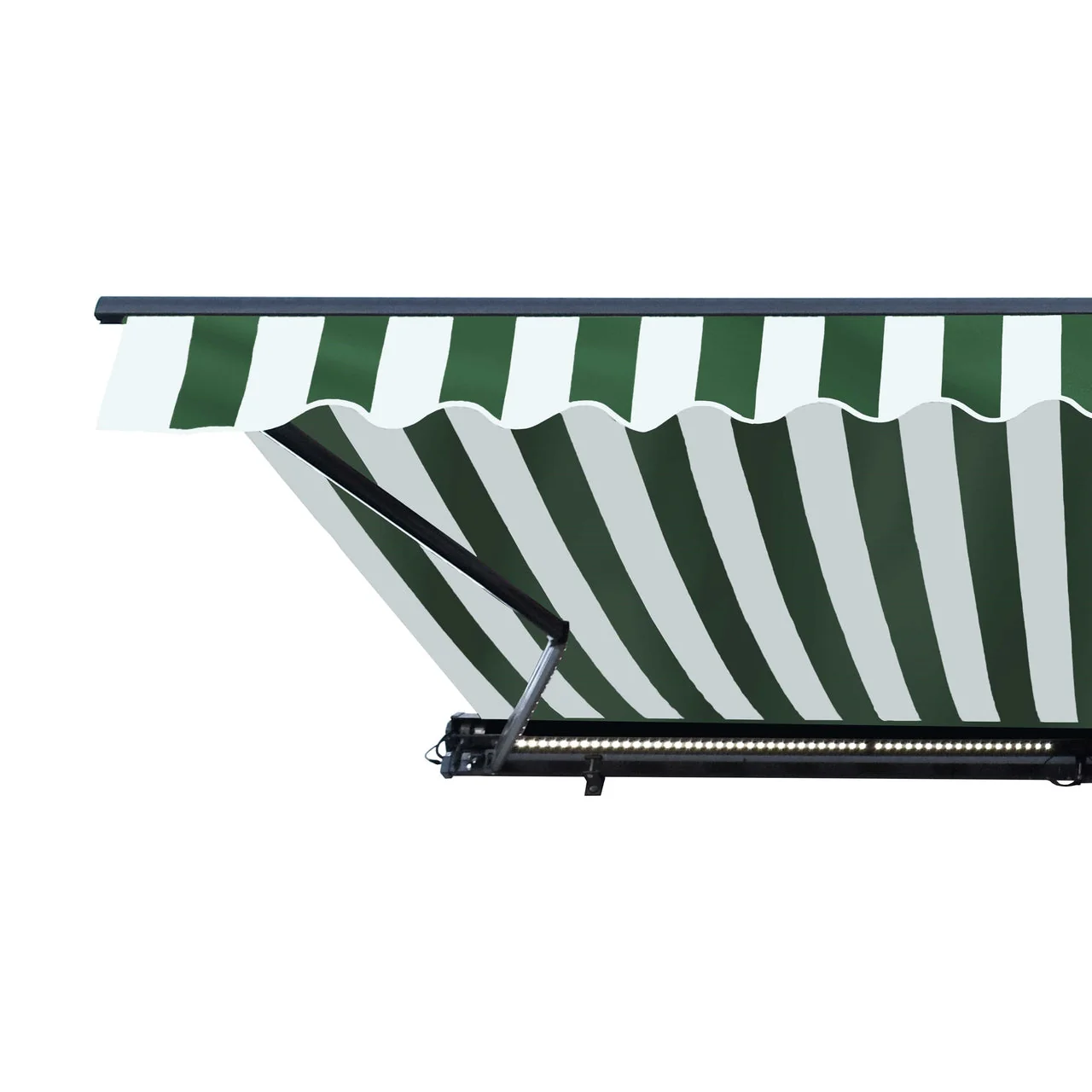 Aleko Half Cassette Motorized Retractable LED Luxury Patio Awning - 16 x 10 Feet - Green and White Stripes - Image 3