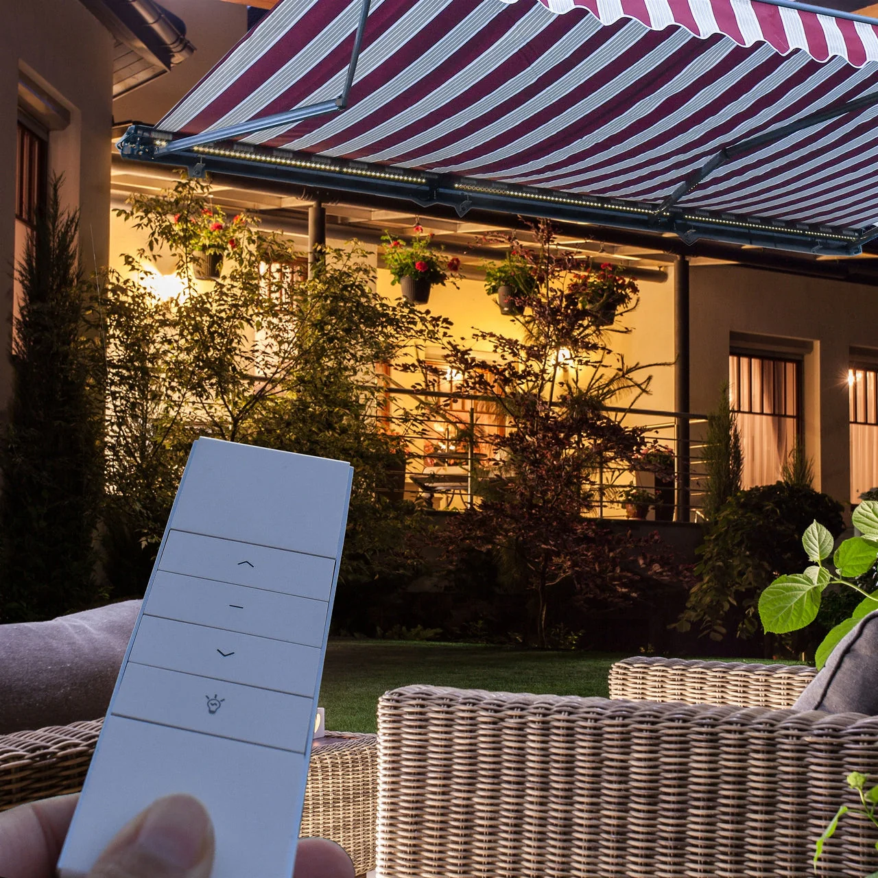 Aleko Half Cassette Motorized Retractable LED Luxury Patio Awning - 16 x 10 Feet - Green and White Stripes - Image 6