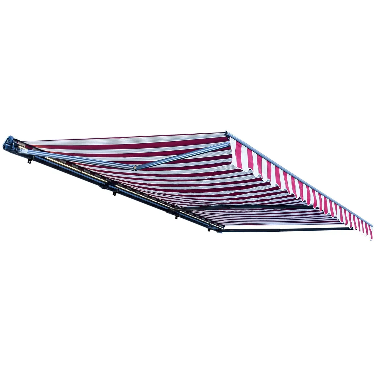 Aleko Half Cassette Motorized Retractable LED Luxury Patio Awning - 16 x 10 Feet - Multi-Striped Red - Image 3