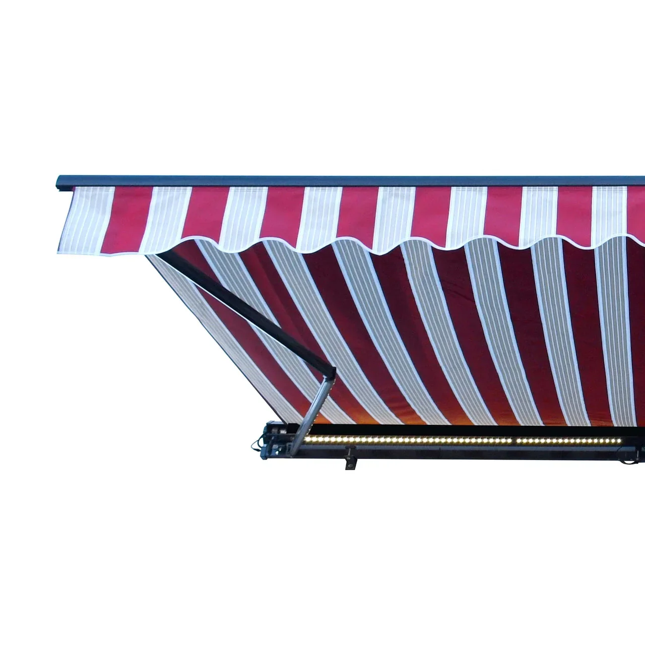 Aleko Half Cassette Motorized Retractable LED Luxury Patio Awning - 16 x 10 Feet - Multi-Striped Red - Image 4