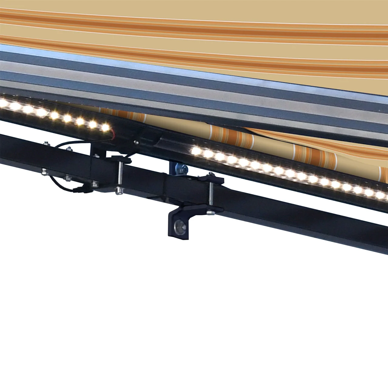 Aleko Half Cassette Motorized Retractable LED Luxury Patio Awning - 16 x 10 Feet - Multi-Striped Yellow - Image 5