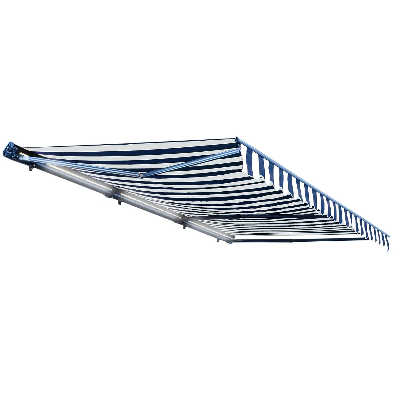 Aleko Half Cassette Motorized Retractable LED Luxury Patio Awning - 20 x 10 Feet - Blue and White Stripes - Image 2