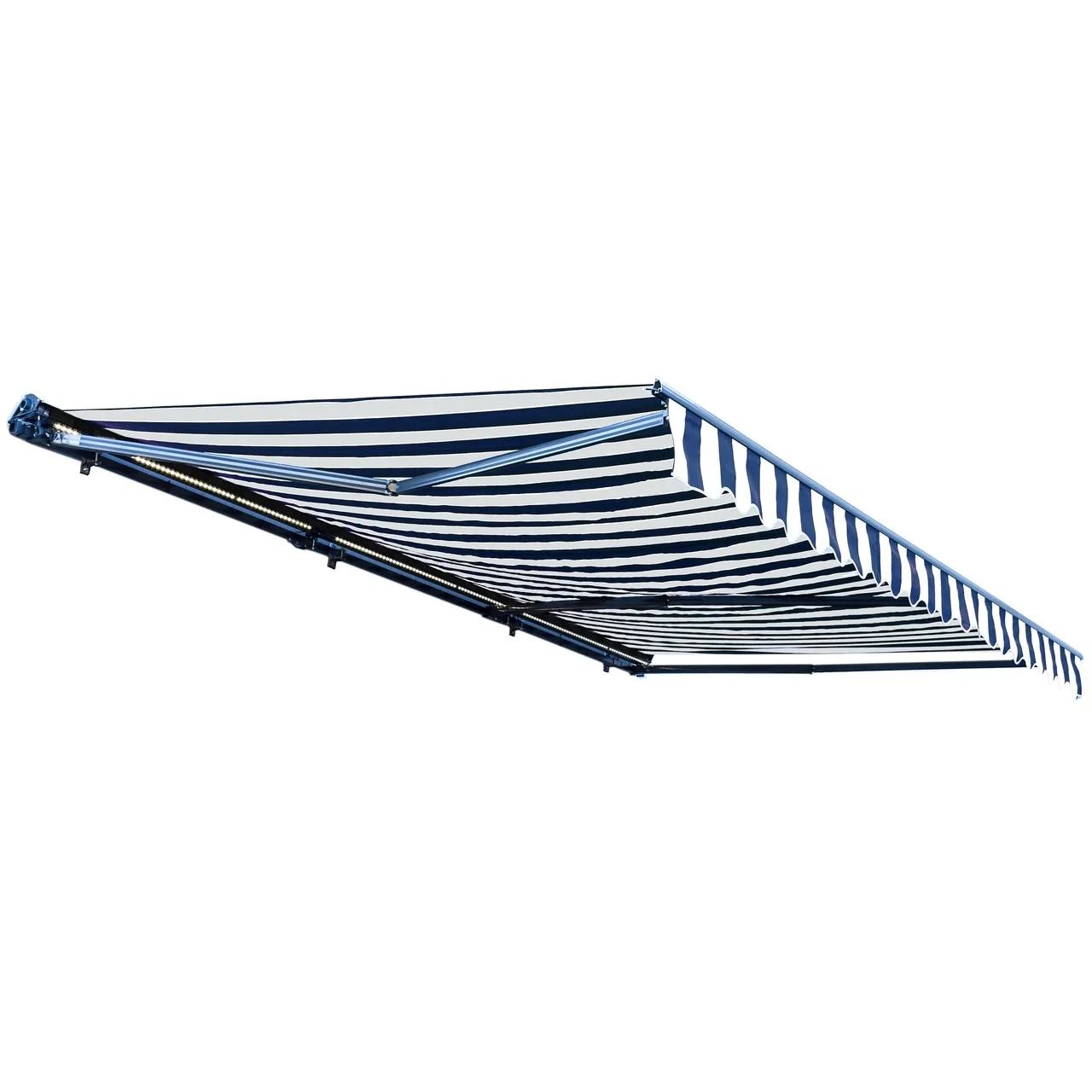 Aleko Half Cassette Motorized Retractable LED Luxury Patio Awning - 20 x 10 Feet - Blue and White Stripes - Image 3