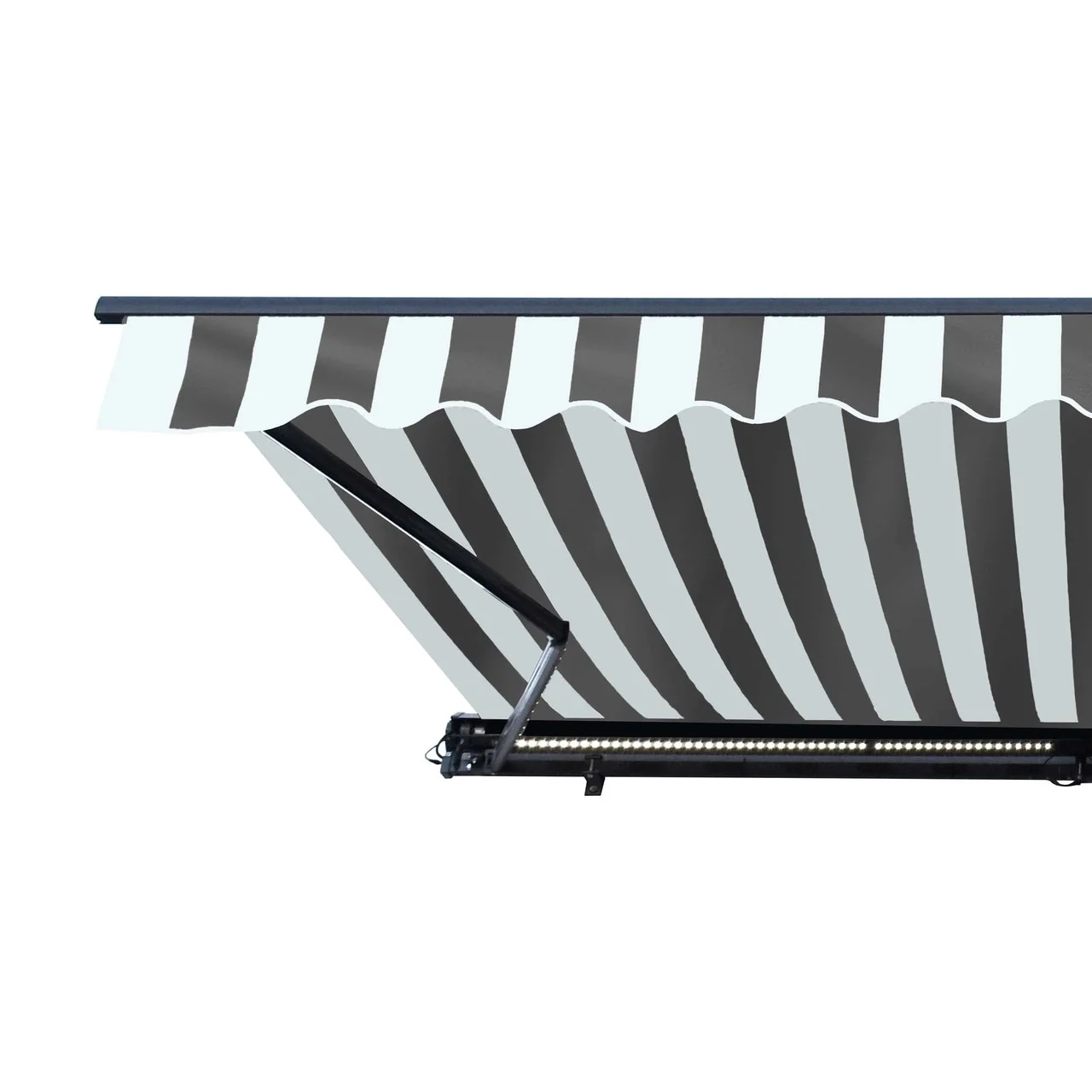 Aleko Half Cassette Motorized Retractable LED Luxury Patio Awning - 20 x 10 Feet - Gray and White Stripes - Image 3