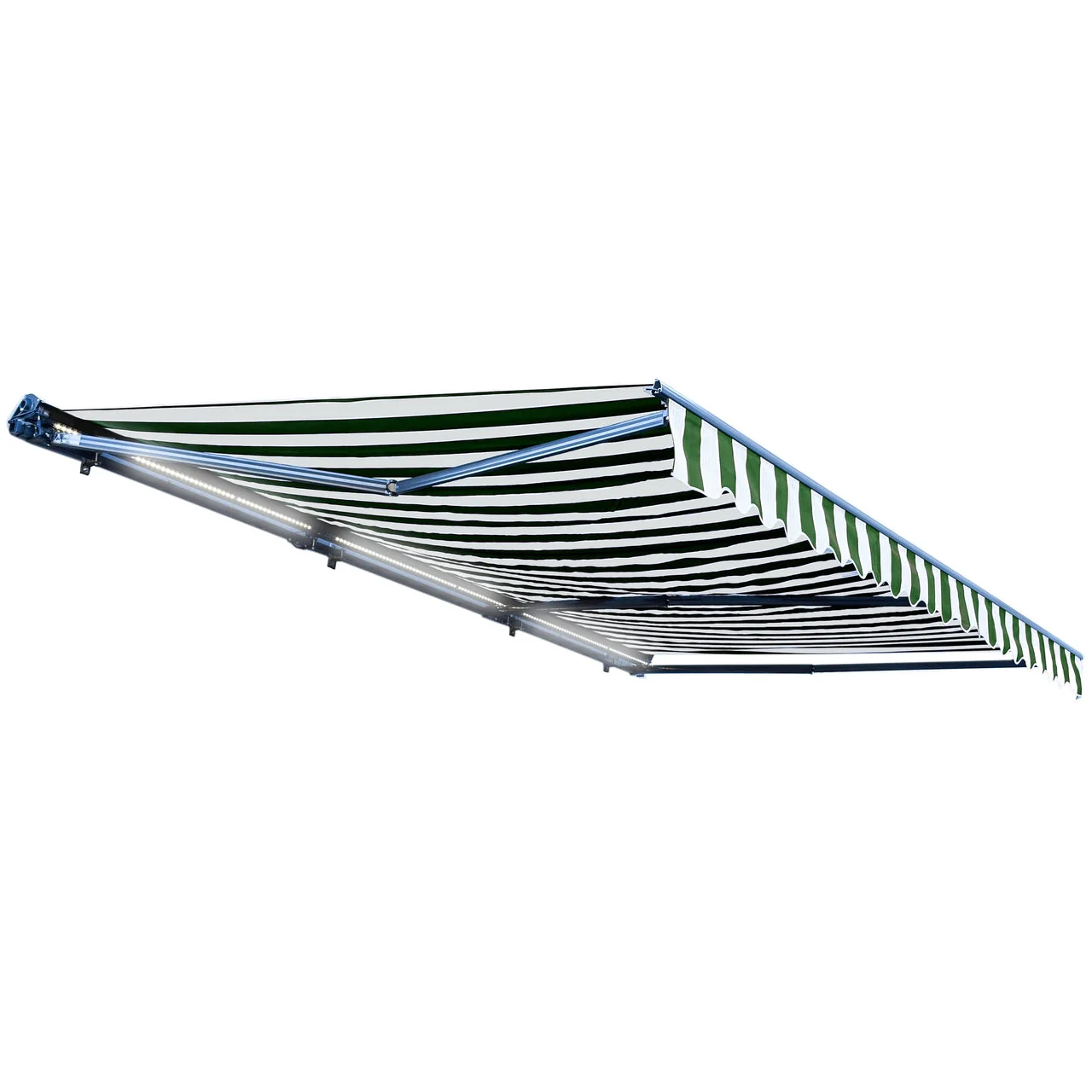 Aleko Half Cassette Motorized Retractable LED Luxury Patio Awning - 20 x 10 Feet - Green and White Stripes - Image 2